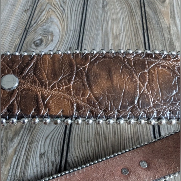 Moc-crocodile Leather Belt Amber Crystals And Crosses Excellent Condition - Picture 12 of 14